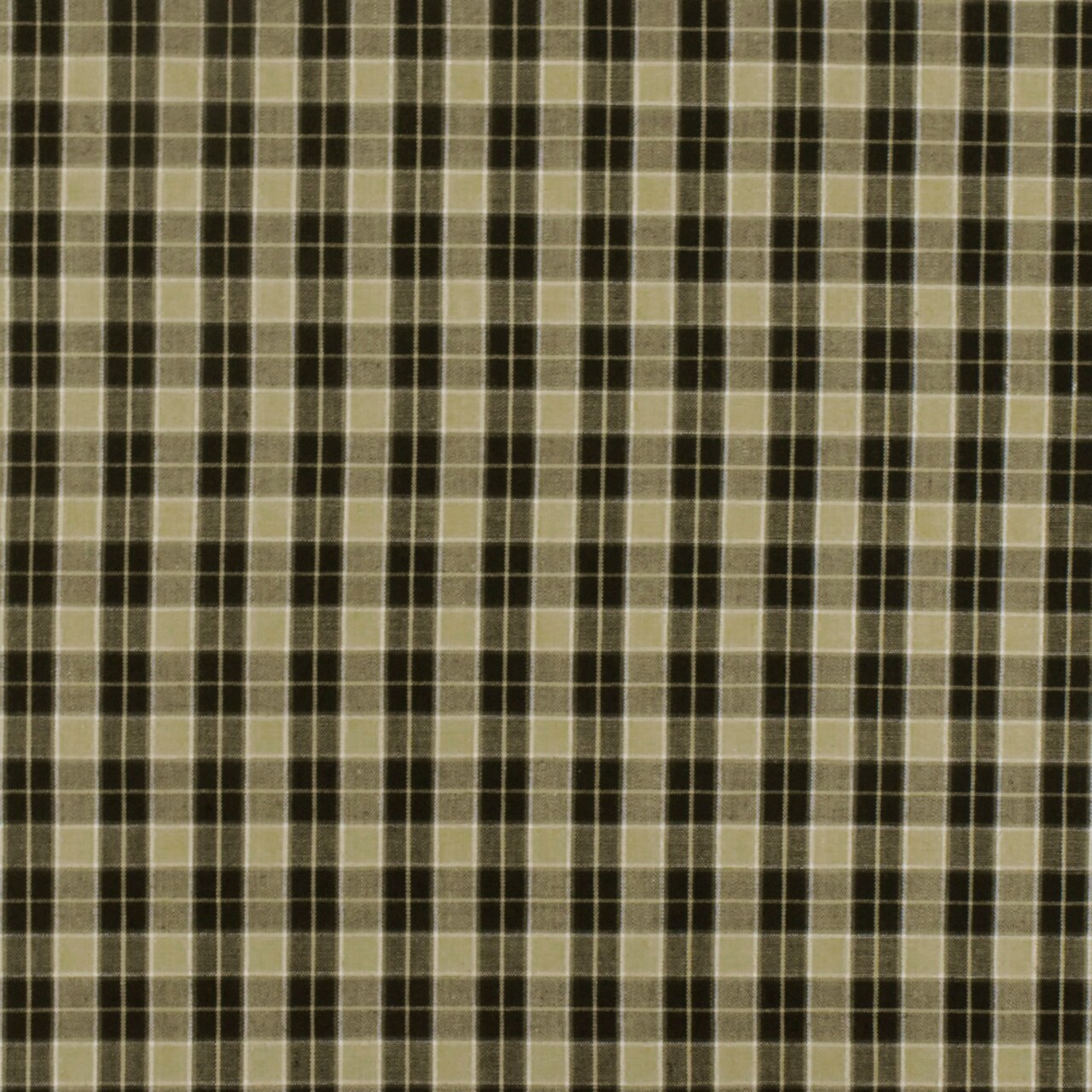 Taupe Beige-Black-White Plaid Cotton Polyester Madras Woven Fabric By the Yard
